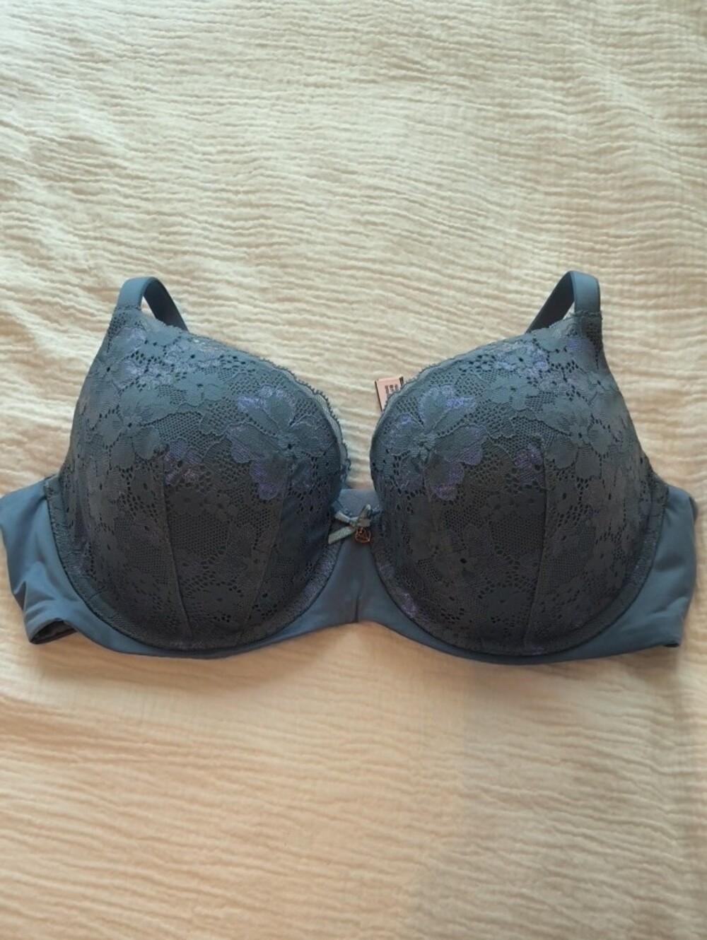 Lace Overlay Padded Bra in Slate Blue
